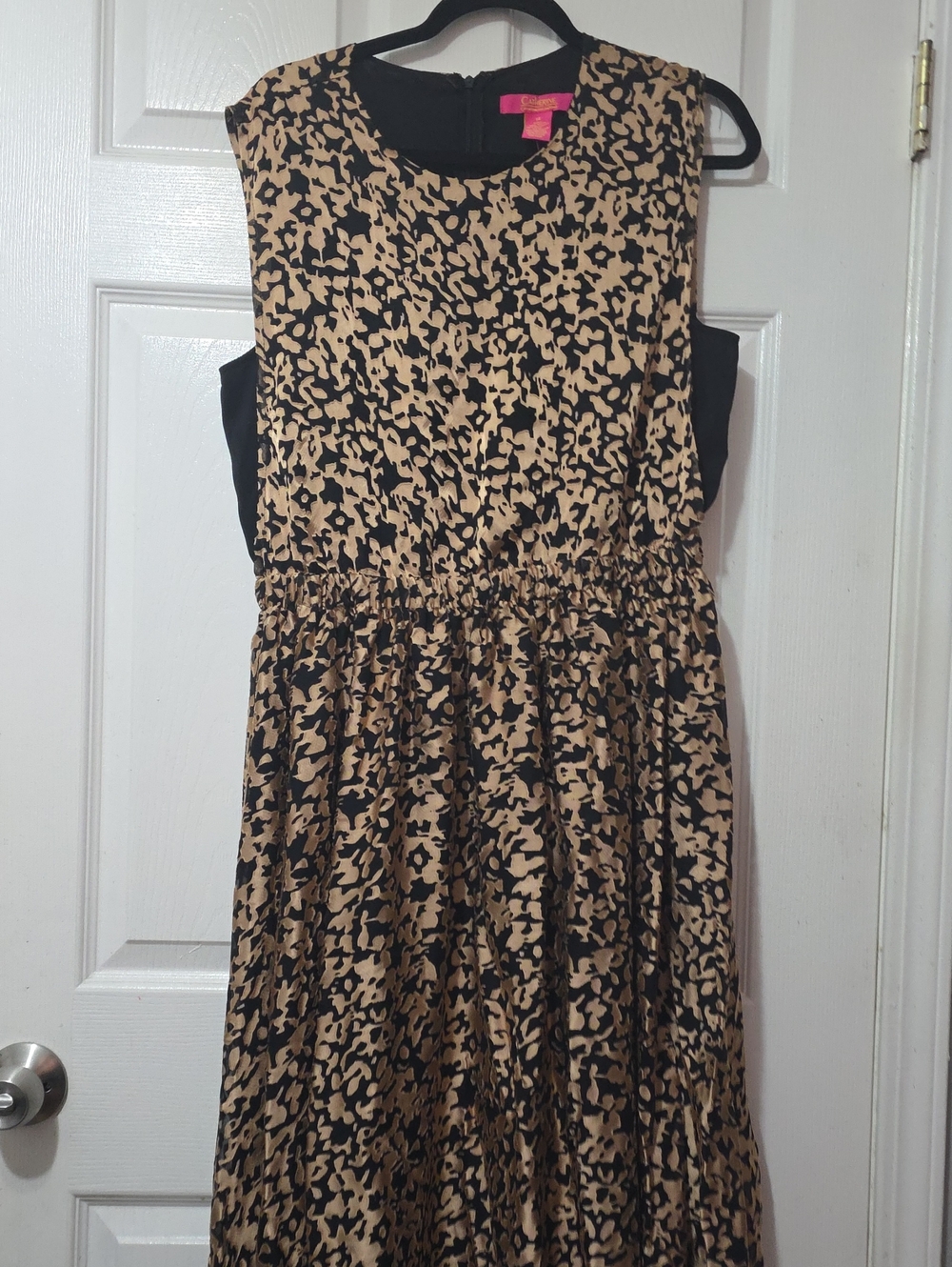 Catherine Malandrino Black/Metallic Leopard Print sleeveless fit-and-flare